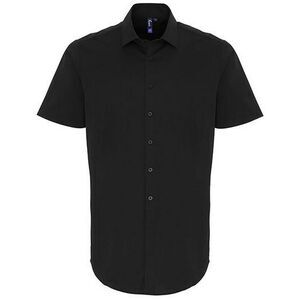 Premier Mens Poplin Stretch Short-Sleeved Shirt / Black